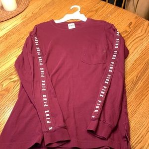 Burgundy long sleeve shirt from PINK. Logo on back and down sleeves